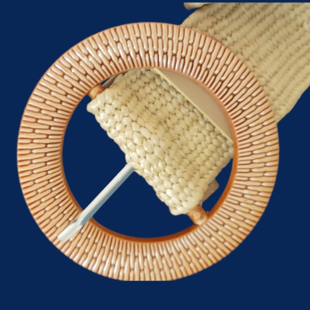 Woven Tan Stretch Belt | Circular Buckle | NWT | 45"